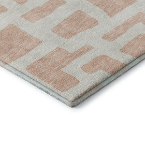 HomeRoots 10' X 14' Peach & Ivory Geometric Washable Area Rug with UV Protection for Modern Living Spaces 671822