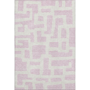 HomeRoots 5' X 8' Pink & Ivory Abstract Geometric Area Rug - Washable, UV Protected, Soft & Durable Design 671824