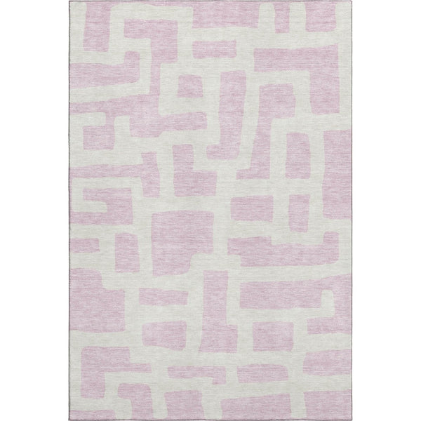 HomeRoots 5' X 8' Pink & Ivory Abstract Geometric Area Rug - Washable, UV Protected, Soft & Durable Design 671824