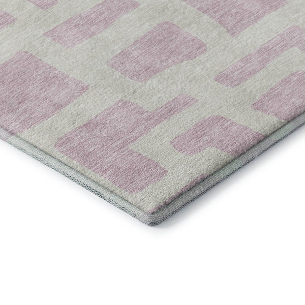 HomeRoots 5' X 8' Pink & Ivory Abstract Geometric Area Rug - Washable, UV Protected, Soft & Durable Design 671824