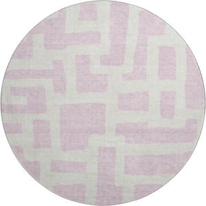HomeRoots 8' Pink And Ivory Abstract Geometric Round Rug – Washable, UV-Protected, Perfect for Any Space! 671825
