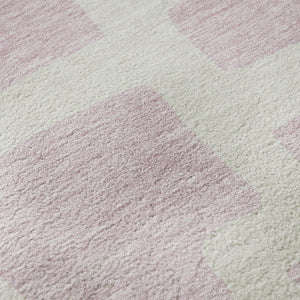 HomeRoots 8' Pink And Ivory Abstract Geometric Round Rug – Washable, UV-Protected, Perfect for Any Space! 671825