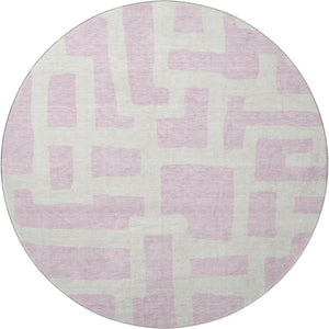 HomeRoots 8' Pink And Ivory Abstract Geometric Round Rug – Washable, UV-Protected, Perfect for Any Space! 671825