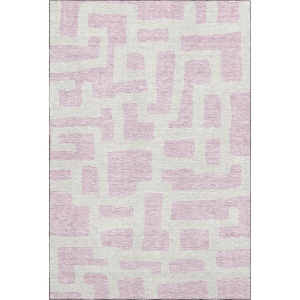 HomeRoots 8' x 10' Soft Pink and Ivory Abstract Geometric Area Rug – Washable, UV Protected, Easy Care Design 671826