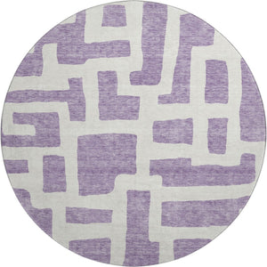 HomeRoots 8' Abstract Geometric Purple & Ivory Round Rug - Washable, UV-Protected, Stain-Resistant & Stylish 671831