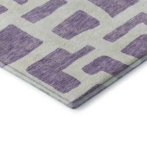 HomeRoots 8' Abstract Geometric Purple & Ivory Round Rug - Washable, UV-Protected, Stain-Resistant & Stylish 671831