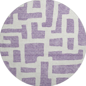 HomeRoots 8' Abstract Geometric Purple & Ivory Round Rug - Washable, UV-Protected, Stain-Resistant & Stylish 671831