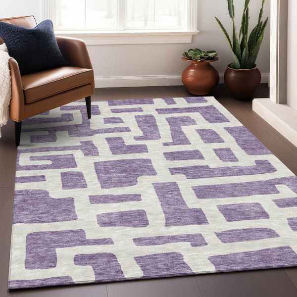 HomeRoots 8' X 10' Stylish Purple & Ivory Abstract Geometric Area Rug - Washable, UV Protected & Durable! 671832