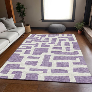 HomeRoots 8' X 10' Stylish Purple & Ivory Abstract Geometric Area Rug - Washable, UV Protected & Durable! 671832