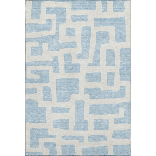HomeRoots 5' X 8' Sky Blue Ivory Abstract Geometric Area Rug - Washable, UV Protected, Perfect for High Traffic Areas 671836