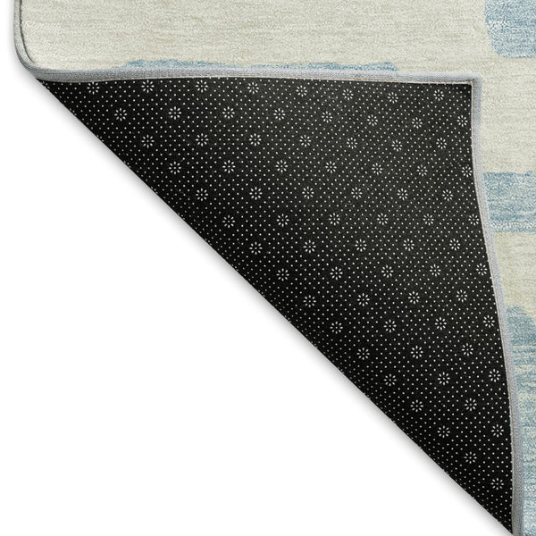 HomeRoots 5' X 8' Sky Blue Ivory Abstract Geometric Area Rug - Washable, UV Protected, Perfect for High Traffic Areas 671836