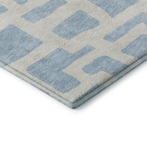 HomeRoots 5' X 8' Sky Blue Ivory Abstract Geometric Area Rug - Washable, UV Protected, Perfect for High Traffic Areas 671836