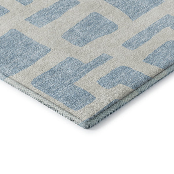 HomeRoots 5' X 8' Sky Blue Ivory Abstract Geometric Area Rug - Washable, UV Protected, Perfect for High Traffic Areas 671836