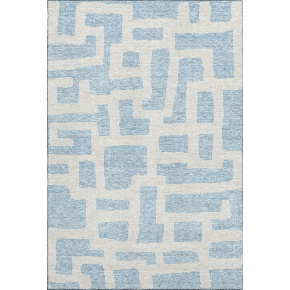 HomeRoots 9' X 12' Sky Blue & Ivory Geometric Area Rug - Washable, Stain-Resistant & UV Protected Comfort! 671839