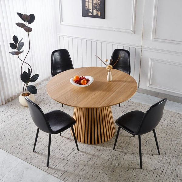 English Elm 1+4,5pieces Mid-century Dining Set Mdf Top Metal Pedestal Base Seats Six Modern Kitchen Black W3766S00005