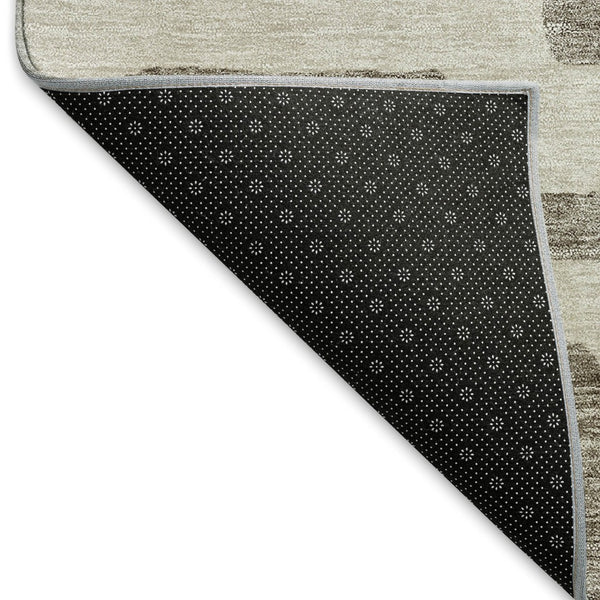 HomeRoots 8' Taupe and Beige Abstract Geometric Round Rug - Washable, UV-Protected, Perfect for High Traffic Areas 671843