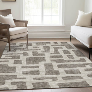 HomeRoots 8' X 10' Stylish Taupe & Beige Abstract Geometric Area Rug - Washable, UV Protection, Non-Slip Backing 671844