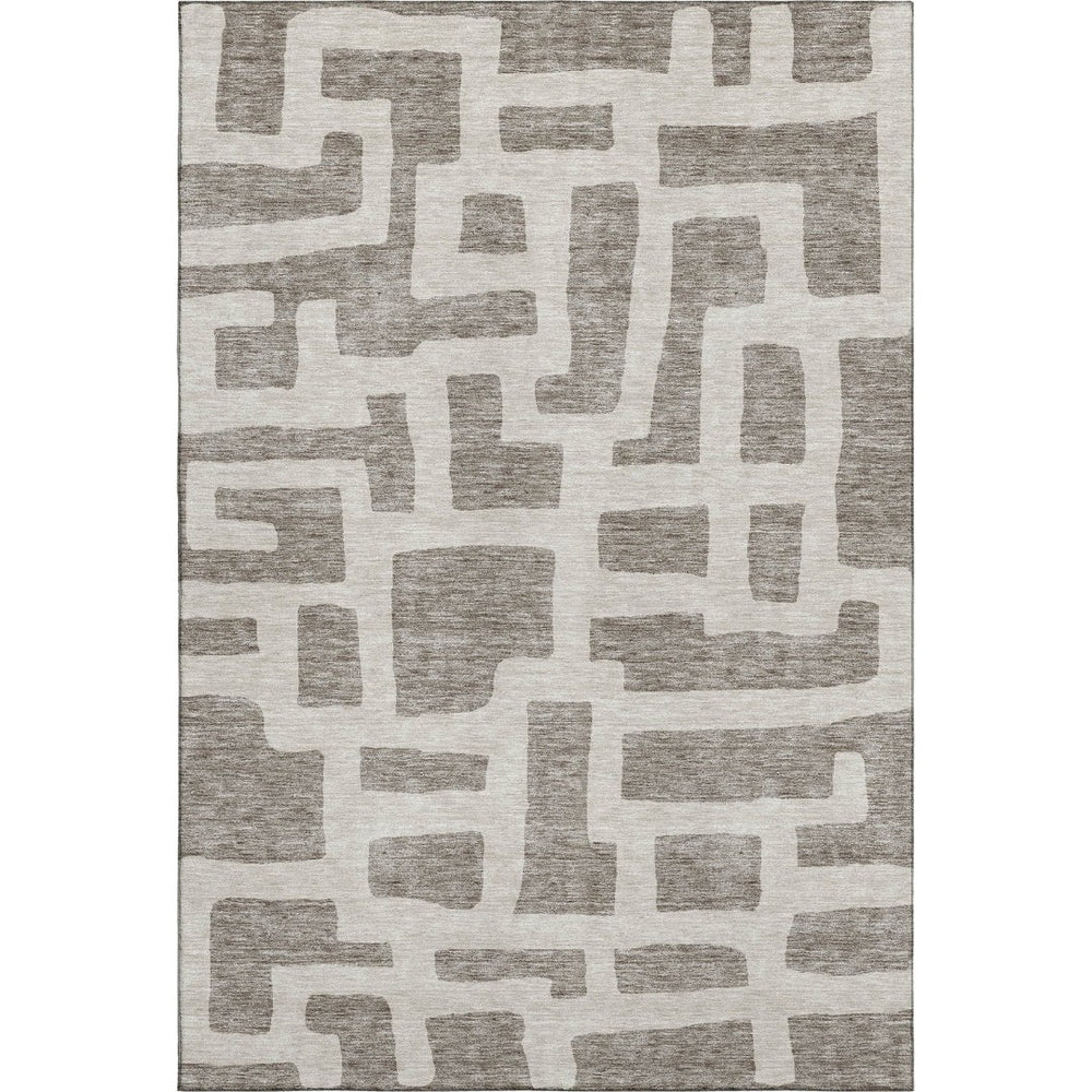 HomeRoots 10' X 14' Abstract Geometric Washable Area Rug – Stylish Taupe & Beige Design with UV Protection 671846