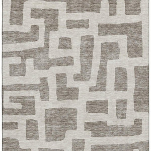 HomeRoots 10' X 14' Abstract Geometric Washable Area Rug – Stylish Taupe & Beige Design with UV Protection 671846