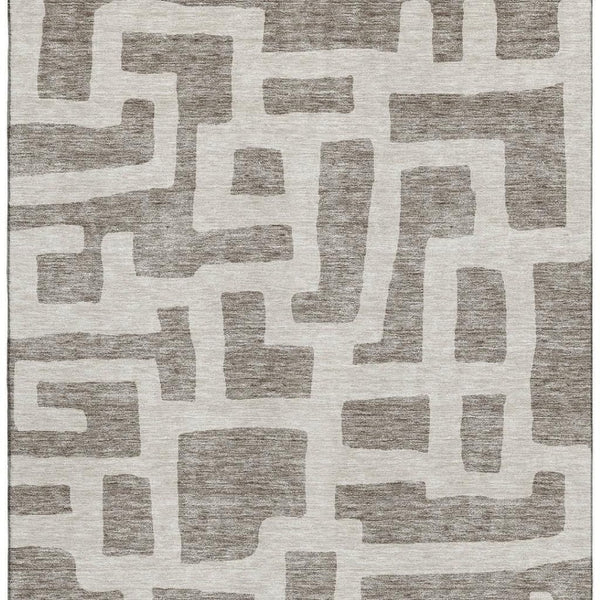 HomeRoots 10' X 14' Abstract Geometric Washable Area Rug – Stylish Taupe & Beige Design with UV Protection 671846
