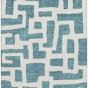 HomeRoots 5' X 8' Teal & Ivory Abstract Geometric Area Rug - Washable, UV-Protected, Modern Home Essential 671848