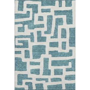 HomeRoots 10' X 14' Teal and Ivory Abstract Geometric Area Rug – Durable, Washable, UV-Protected for Style! 671852