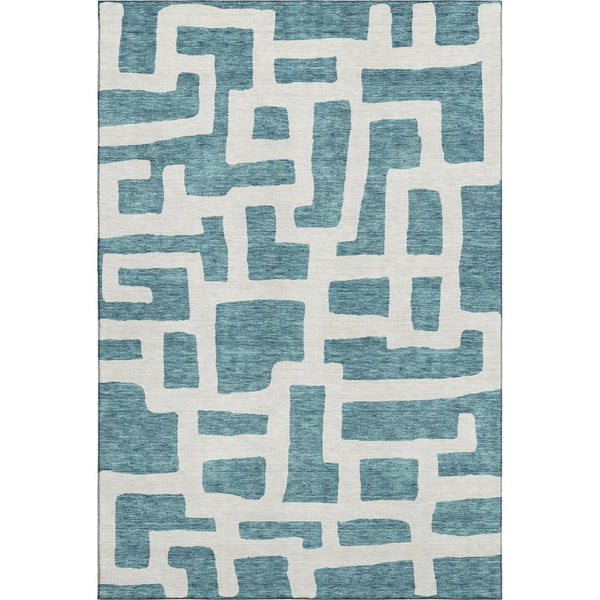 HomeRoots 10' X 14' Teal and Ivory Abstract Geometric Area Rug – Durable, Washable, UV-Protected for Style! 671852