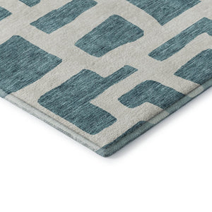 HomeRoots 10' X 14' Teal and Ivory Abstract Geometric Area Rug – Durable, Washable, UV-Protected for Style! 671852
