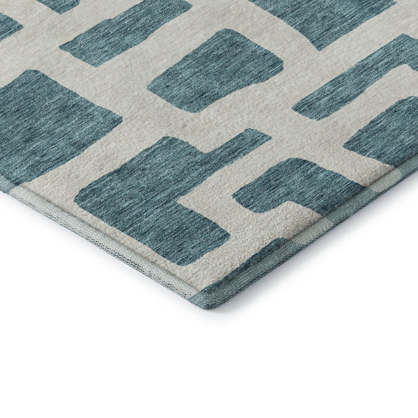 HomeRoots 10' X 14' Teal and Ivory Abstract Geometric Area Rug – Durable, Washable, UV-Protected for Style! 671852