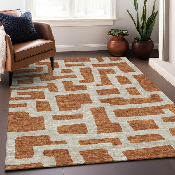 HomeRoots 5' X 8' Stylish Terra Cotta Abstract Area Rug - Washable, Stain-Resistant, UV Protected for Homes 671854