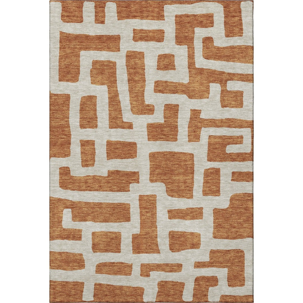 HomeRoots 5' X 8' Stylish Terra Cotta Abstract Area Rug - Washable, Stain-Resistant, UV Protected for Homes 671854