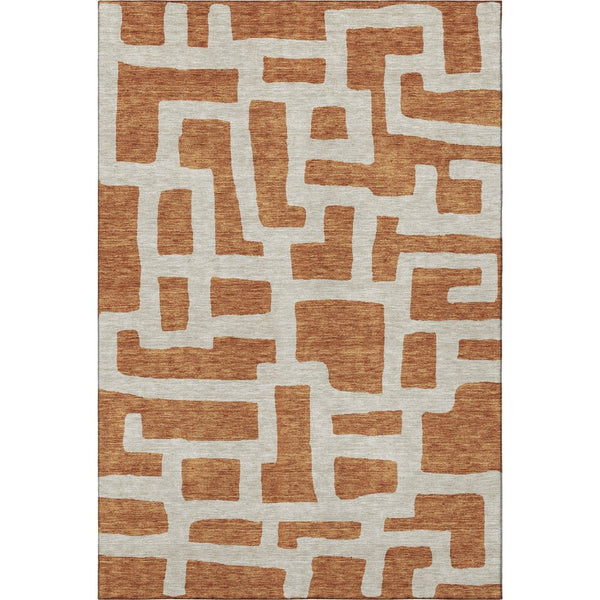 HomeRoots 5' X 8' Stylish Terra Cotta Abstract Area Rug - Washable, Stain-Resistant, UV Protected for Homes 671854
