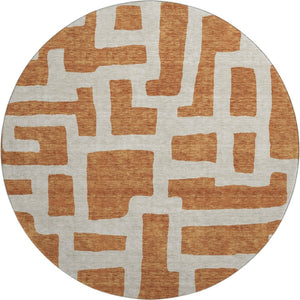 HomeRoots 8' Washable Round Rug in Terra Cotta & Beige - Durable, UV-Protected, Geometric Design for Home Style 671855