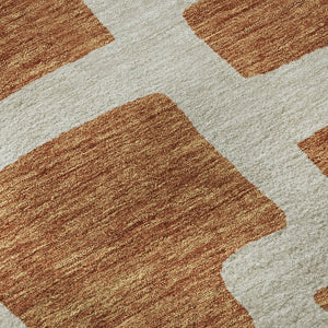 HomeRoots 8' Washable Round Rug in Terra Cotta & Beige - Durable, UV-Protected, Geometric Design for Home Style 671855