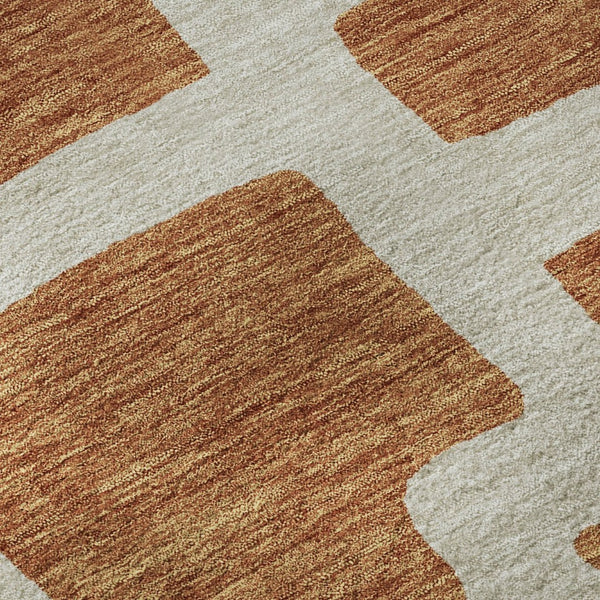 HomeRoots 8' Washable Round Rug in Terra Cotta & Beige - Durable, UV-Protected, Geometric Design for Home Style 671855
