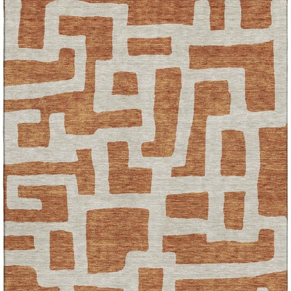 HomeRoots 8' X 10' Terra Cotta & Beige Abstract Geometric Area Rug - UV Protected, Washable, Durable & Stylish! 671856