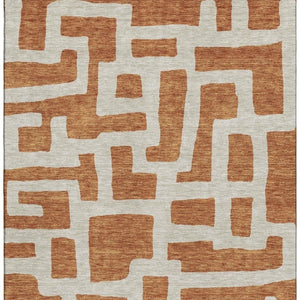 HomeRoots 8' X 10' Terra Cotta & Beige Abstract Geometric Area Rug - UV Protected, Washable, Durable & Stylish! 671856