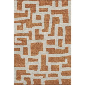 HomeRoots 9' X 12' Stylish Terra Cotta & Beige Abstract Area Rug - Washable, Durable, UV Protected, Modern Design 671857