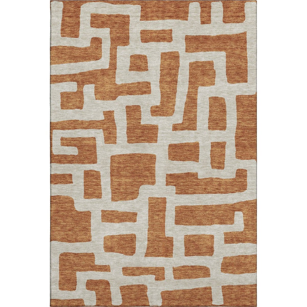 HomeRoots 9' X 12' Stylish Terra Cotta & Beige Abstract Area Rug - Washable, Durable, UV Protected, Modern Design 671857