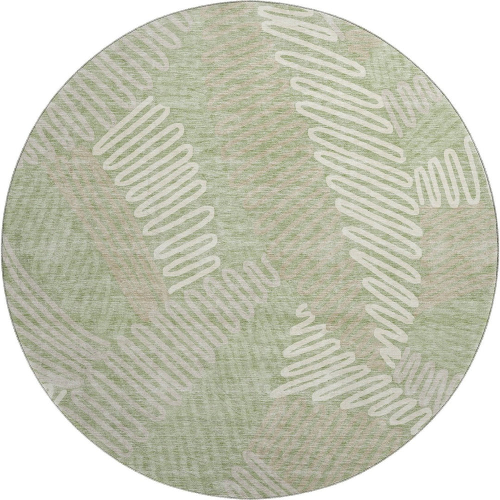 HomeRoots 8' Artichoke Green & Beige Floral Washable Round Rug – Durable, UV-Protected, Easy Clean Design! 671861