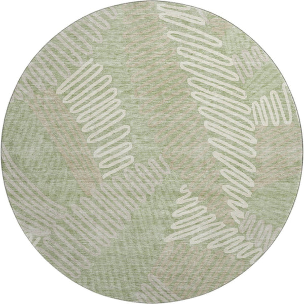 HomeRoots 8' Artichoke Green & Beige Floral Washable Round Rug – Durable, UV-Protected, Easy Clean Design! 671861