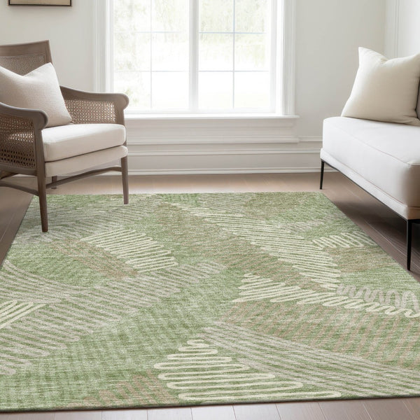 HomeRoots 8' X 10' Artichoke Green Floral Area Rug - Washable, UV Protected, Durable & Stylish for Any Room 671862