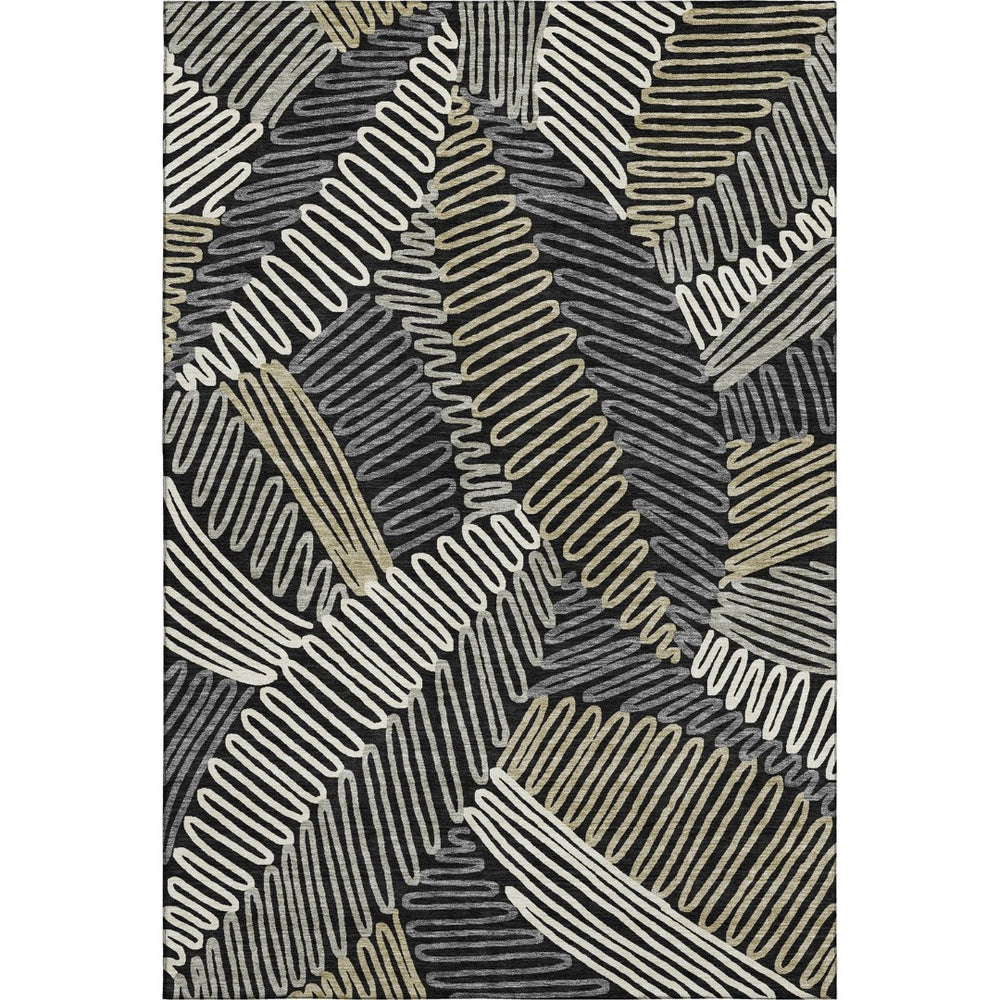 HomeRoots 5' X 8' Washable Black Ivory Gray Floral Area Rug with UV Protection – Perfect for High-Traffic Homes! 671866