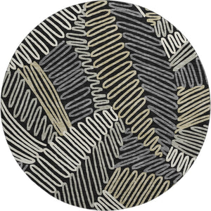 HomeRoots 8' Black Ivory Gray Floral Washable Round Rug - UV Protected, Durable, Stain-Resistant Design for Homes 671867