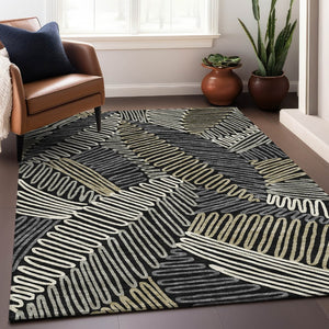 HomeRoots 8' X 10' Black Ivory and Gray Floral Washable Area Rug - Durable, Stylish, UV-Protected for Homes 671868