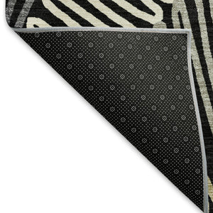HomeRoots 8' X 10' Black Ivory and Gray Floral Washable Area Rug - Durable, Stylish, UV-Protected for Homes 671868