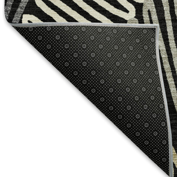 HomeRoots 8' X 10' Black Ivory and Gray Floral Washable Area Rug - Durable, Stylish, UV-Protected for Homes 671868