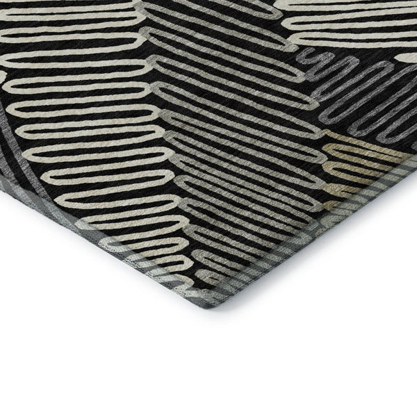 HomeRoots 8' X 10' Black Ivory and Gray Floral Washable Area Rug - Durable, Stylish, UV-Protected for Homes 671868