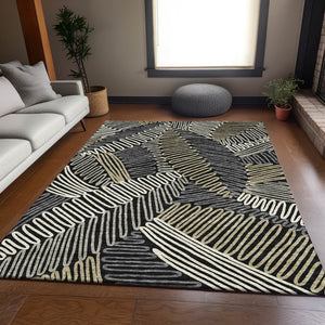 HomeRoots 8' X 10' Black Ivory and Gray Floral Washable Area Rug - Durable, Stylish, UV-Protected for Homes 671868