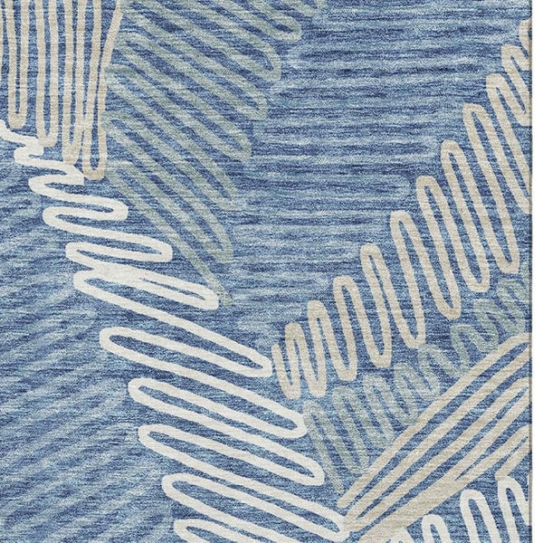 HomeRoots 5' X 8' Blue Ivory Gray Floral Area Rug – Washable, UV Protected, Stylish & Durable for Everyday Use 671872